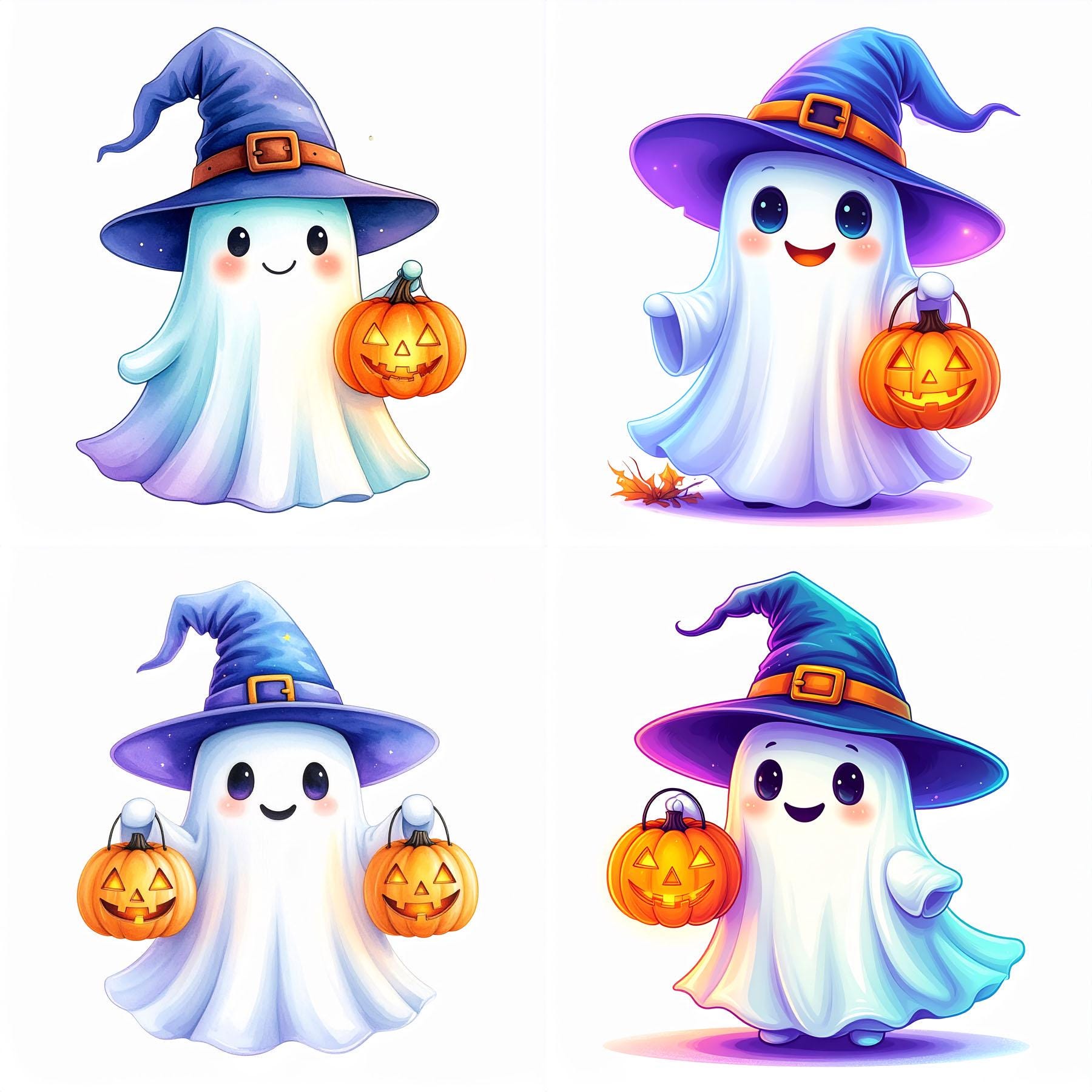 Cute Halloween Ghost Clipart Holding Pumpkin Lantern Kawaii Spooky ...