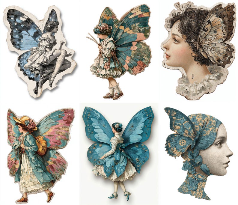 Butterfly Girl Fussy Cuts for Art Journals, Vintage Surreal Ephemera ...