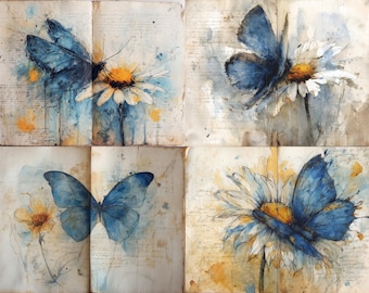 Vintage Botanisches Junk Journal Kit, 48 Seiten, Schmetterling Blume bedruckbar, Natur Studie Scrapbook Papier