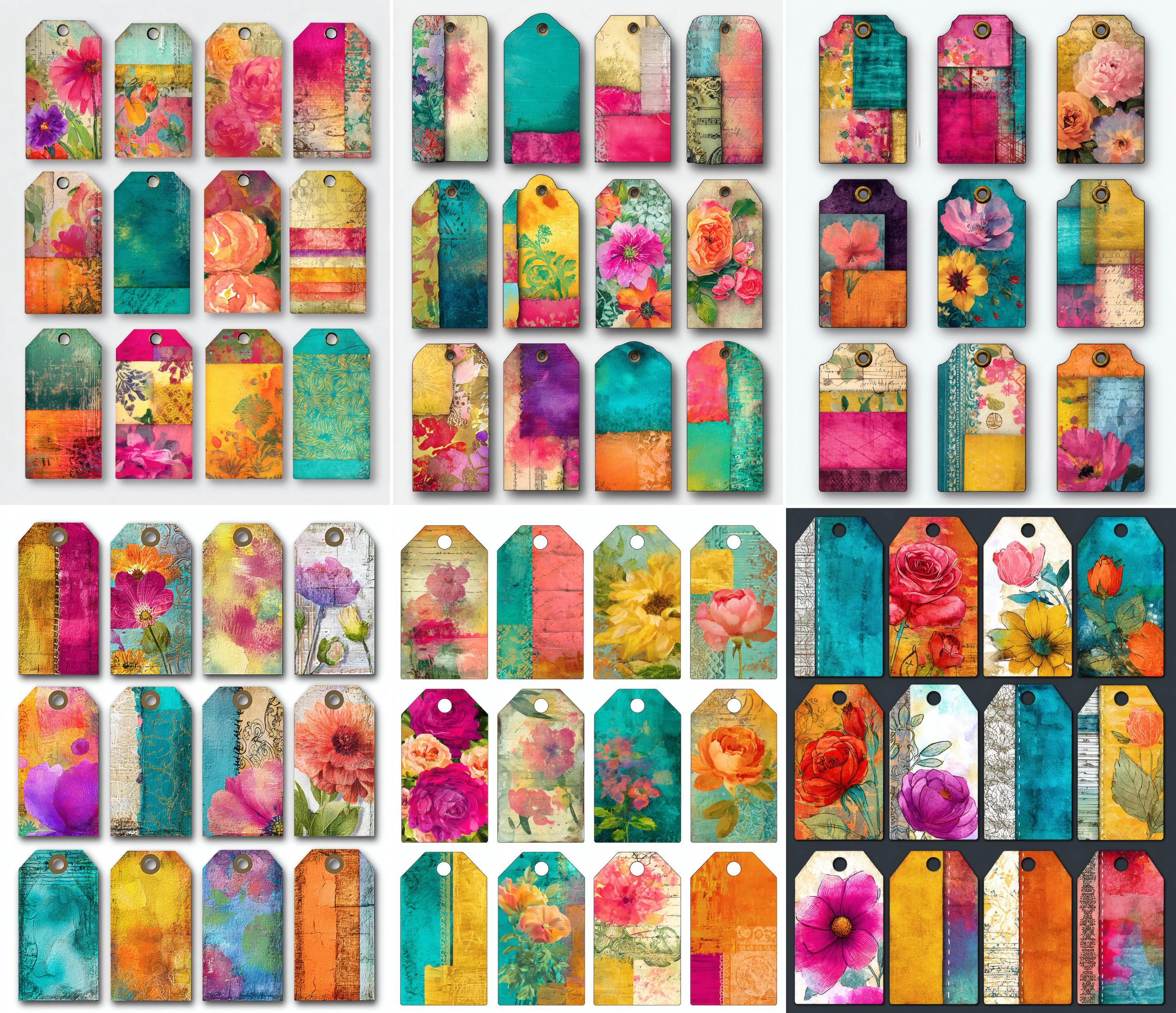 200+ Mixed Media Tags & Labels Printable, Boho Junk Journal Supplies ...