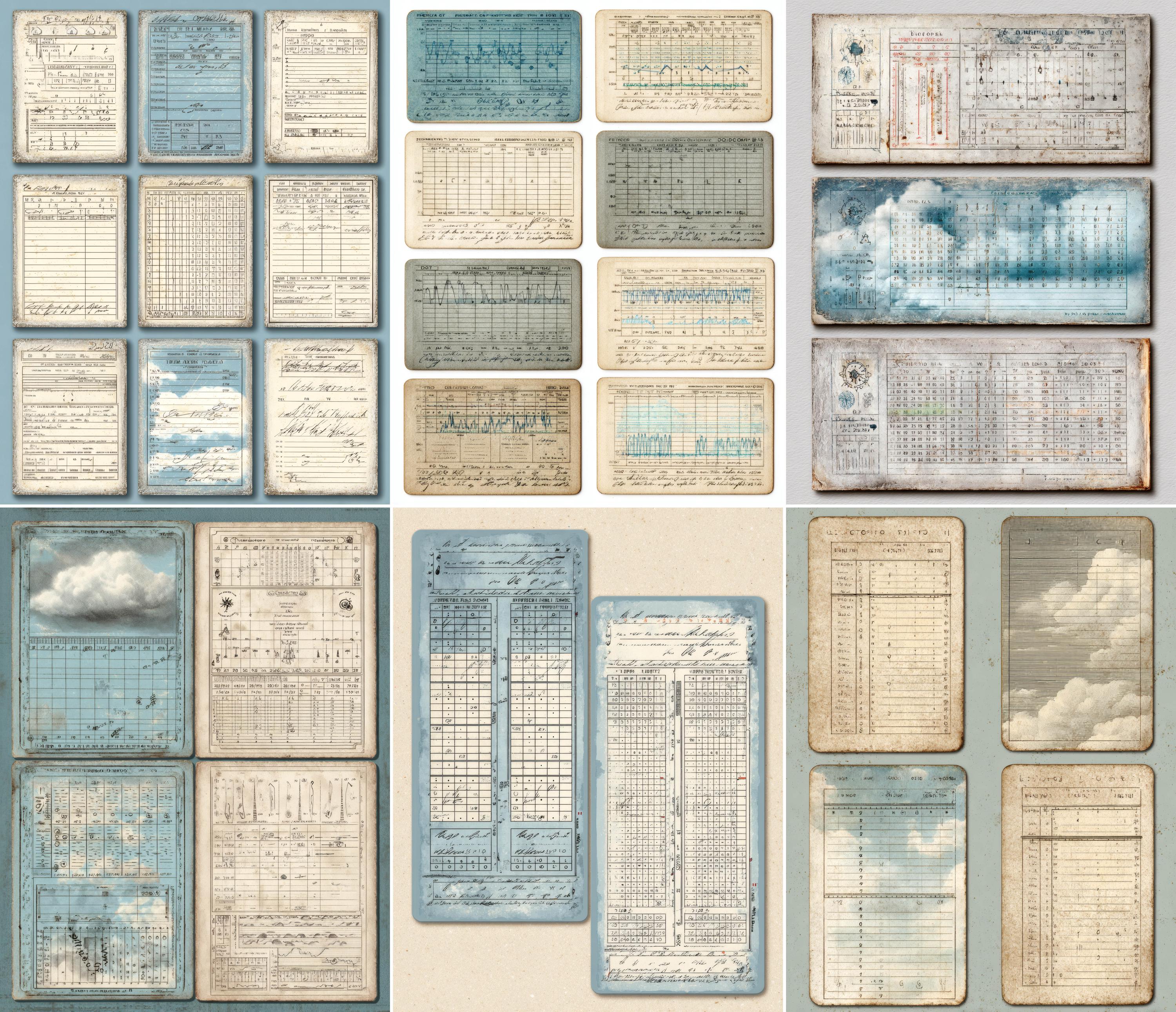 Realistic Weather Label Retro Weather Record Cards Printable, Meteorology Ephemera Labels ...