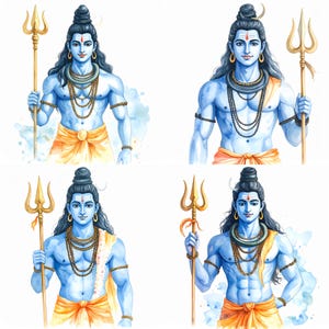 Lord Shiva watercolor art bundle with trishul and third eye Hindu god wall decor for puja room meditation altar Mahadev spiritual poster