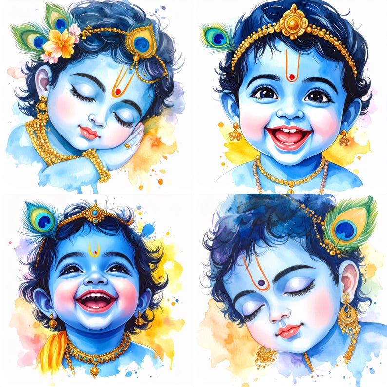 baby-krishna-watercolor-art-bundle-cute-gopal-paintings-spiritual-hindu