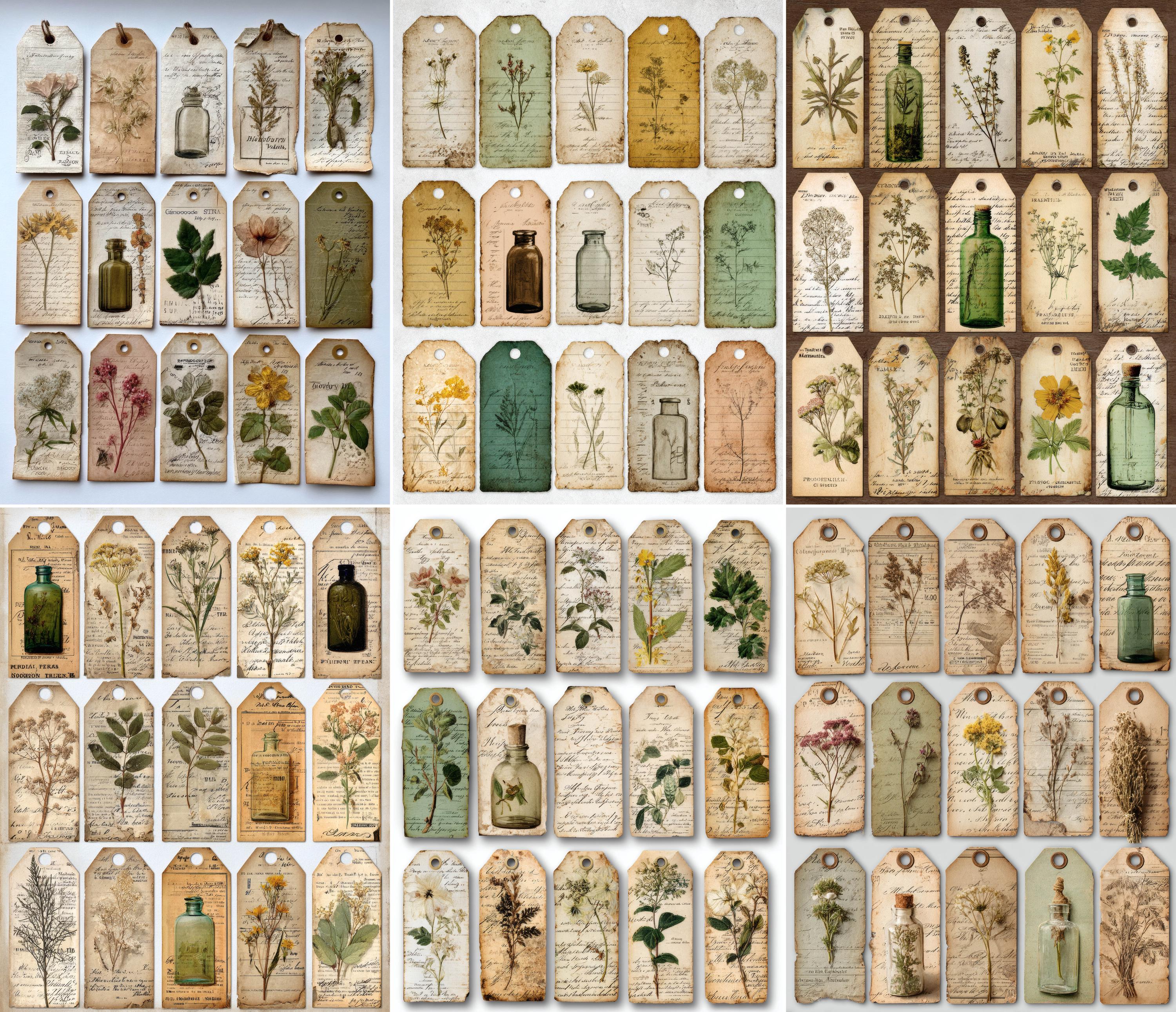 200+ Botanical Apothecary Tags Printable, Junk Journal Supplies, Herbal ...