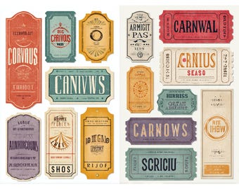 Vintage circus ticket sheet printable admission passes carnival ephemera junk journal scrapbook collage supplies cut out paper craft tags