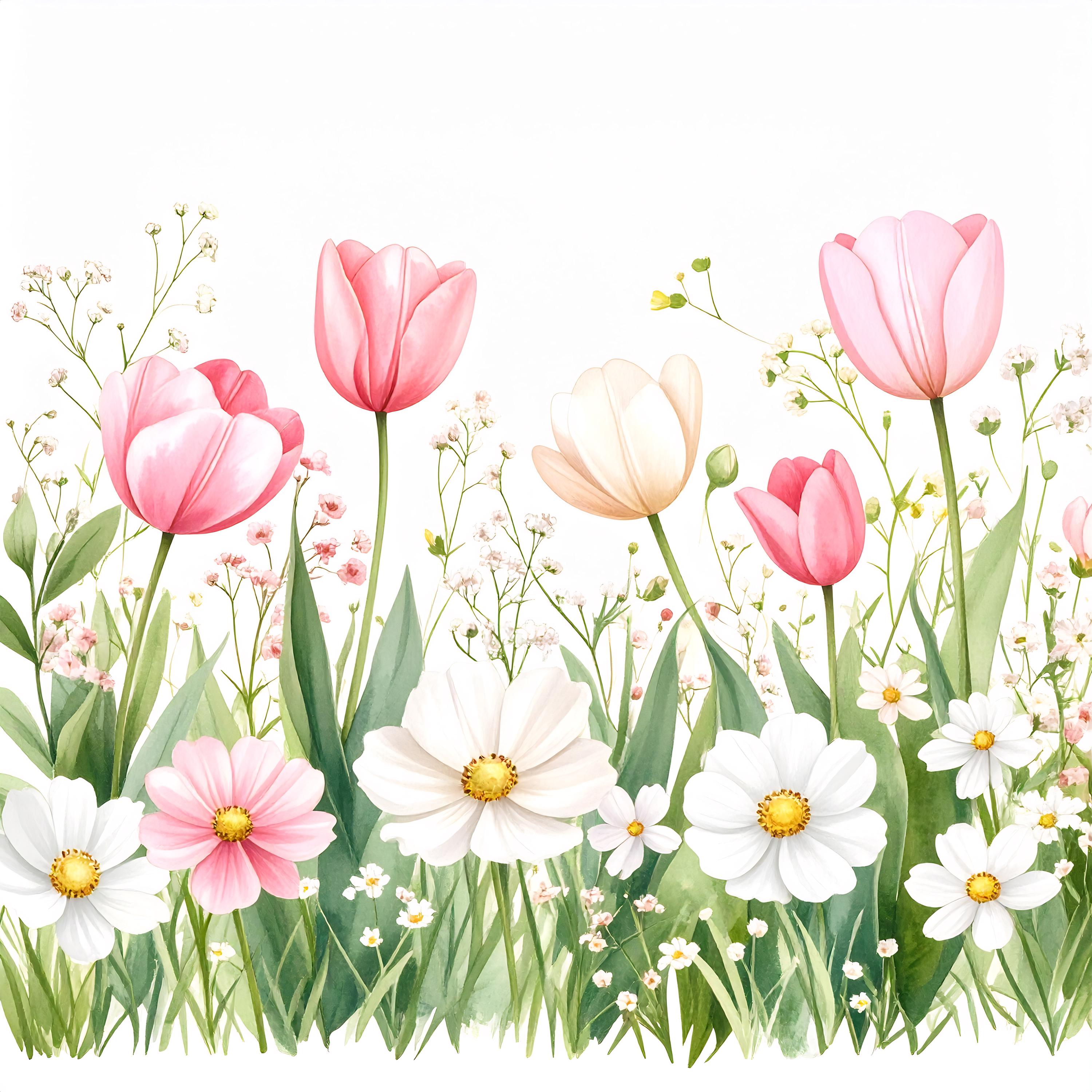 12 Spring Pink Tulip Watercolor Flower Clipart Pastel Wildflower ...