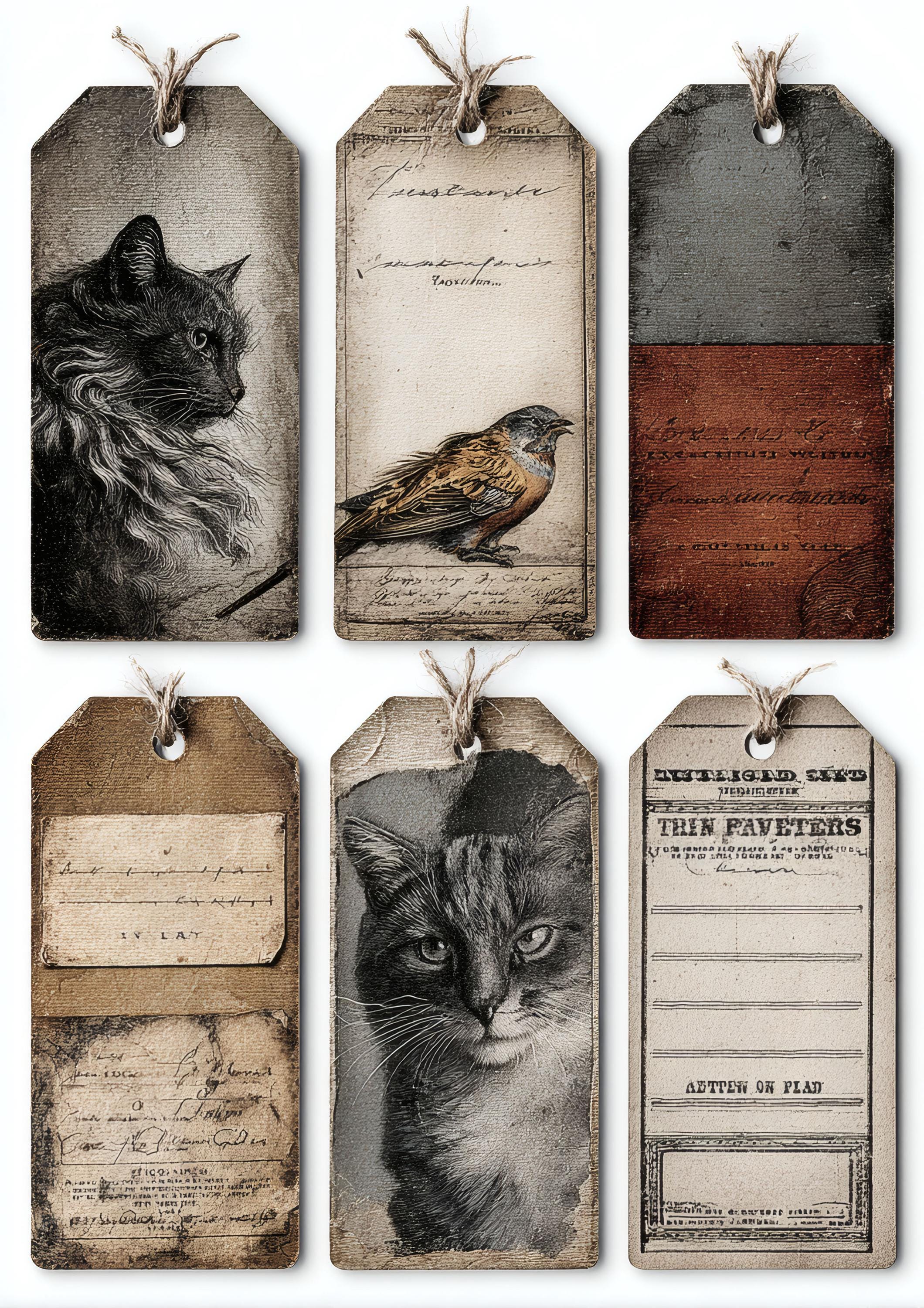 Cat Lable Cat Pocket Labels Printable, Vintage Cat Labels, Journal Pocket ...