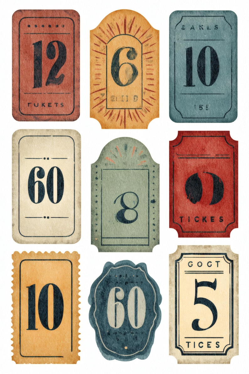 Vintage Circus Ticket Collage Sheet Retro Ephemera Bold Numbered ...