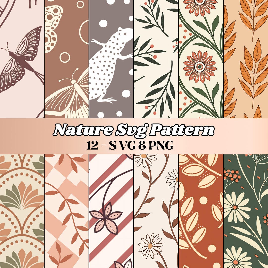 Paper Pattern Svg Nature SVG Pattern Bundle, Botanical and Animal Digital Papers ...