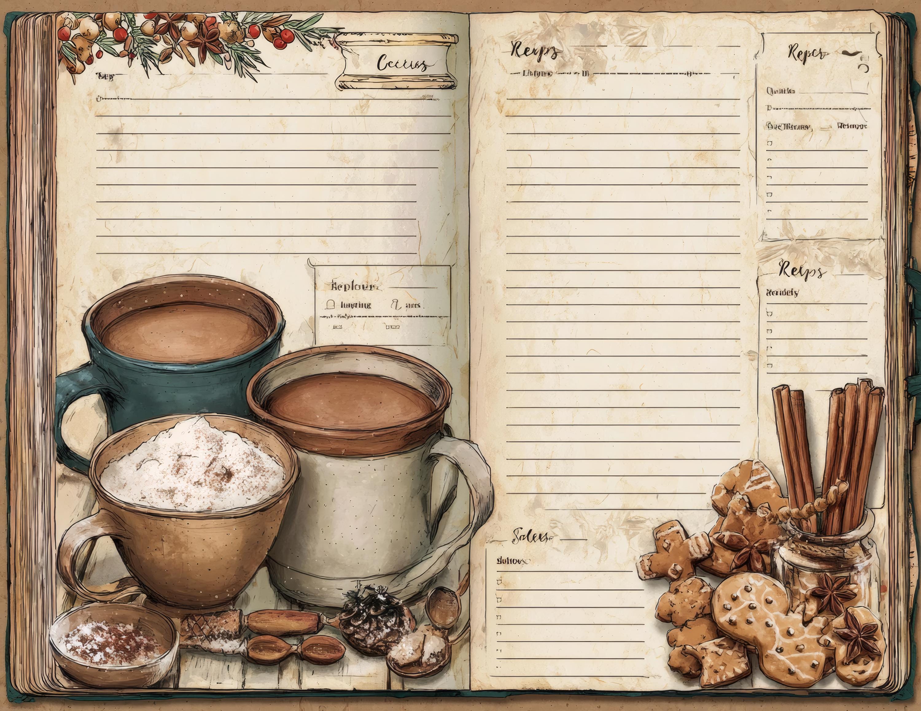 Recipe Junk Journal Kit, 40 Printable Pages, Vintage Kitchen Scrapbook ...