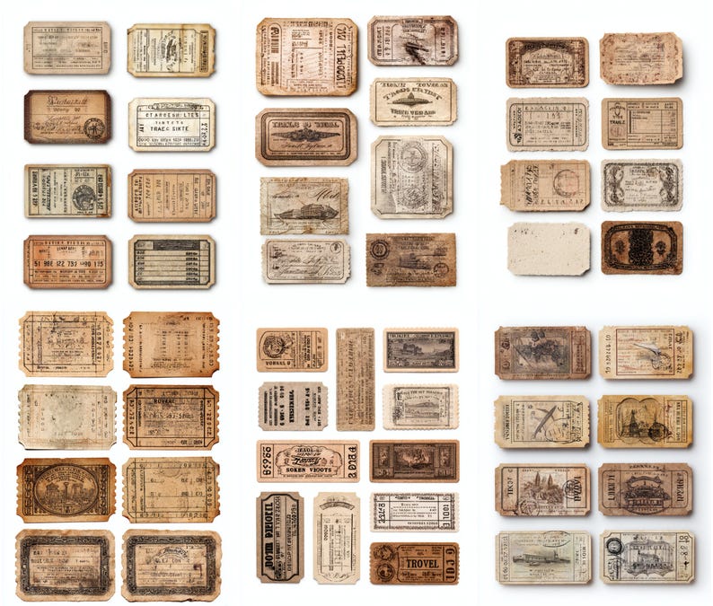 Vintage Travel Ticket Stubs Printable Ephemera, Retro Collage Sheet ...