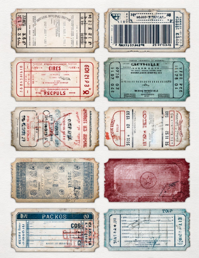 Vintage Train Ticket Ephemera Printable, Retro Travel Pass Collage ...
