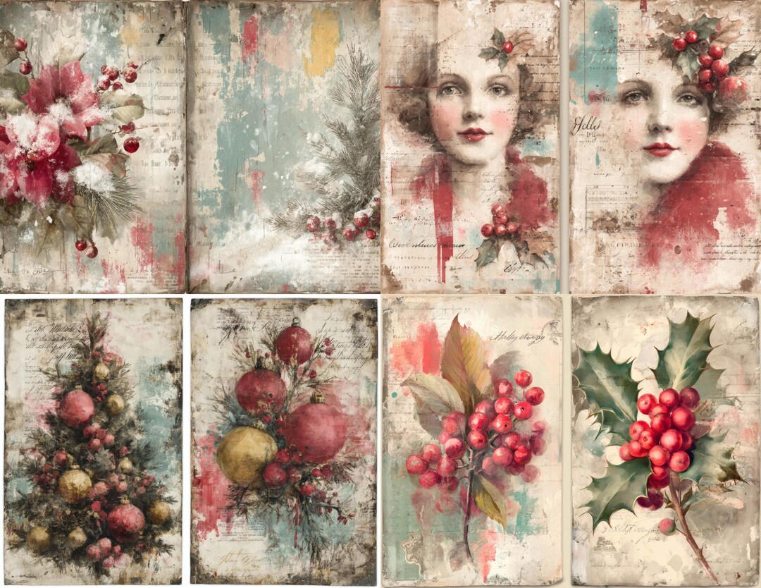 Holly Jolly Christmas Junk Journal Kit, Holiday Tags Labels Pages ...