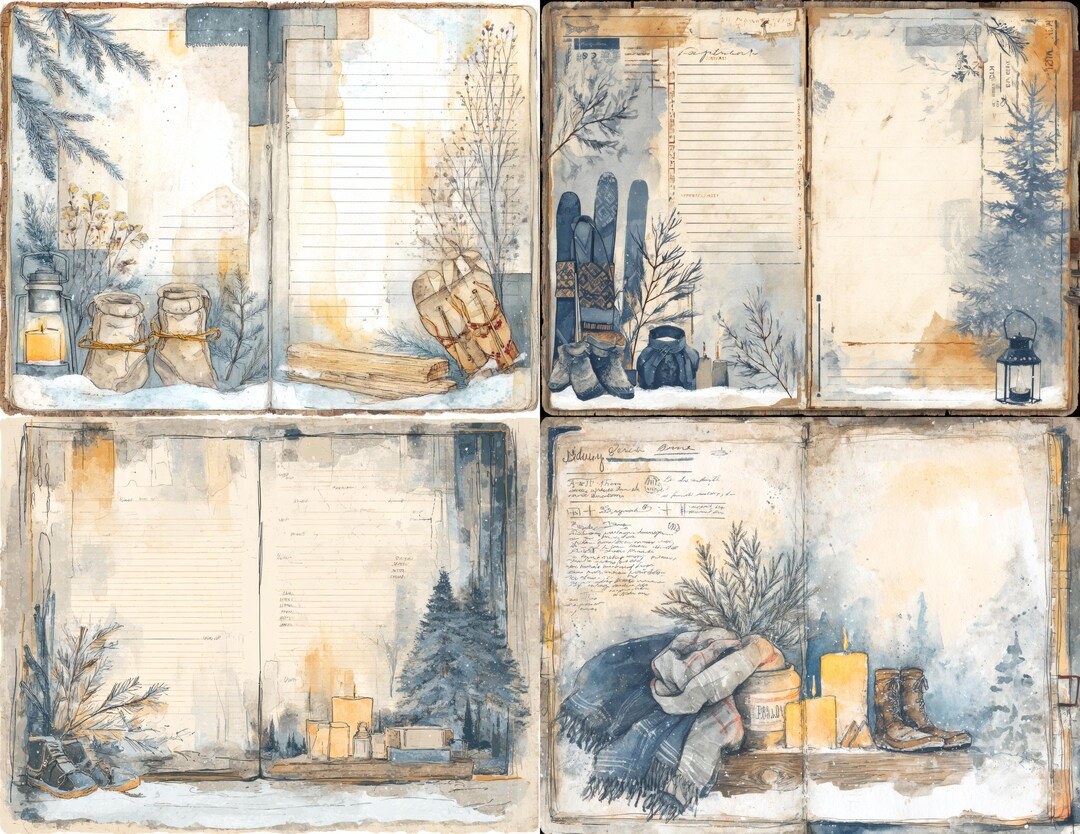 Junk Journal Kit, 38 Winter Lodge Pages, Cozy Vintage Printable Journal ...