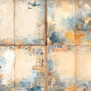 Páginas de diario basura, imprimibles de diario de viaje con postales antiguas, mapas, diseños de boletos y etiquetas de equipaje, papel de álbum de recortes para diario