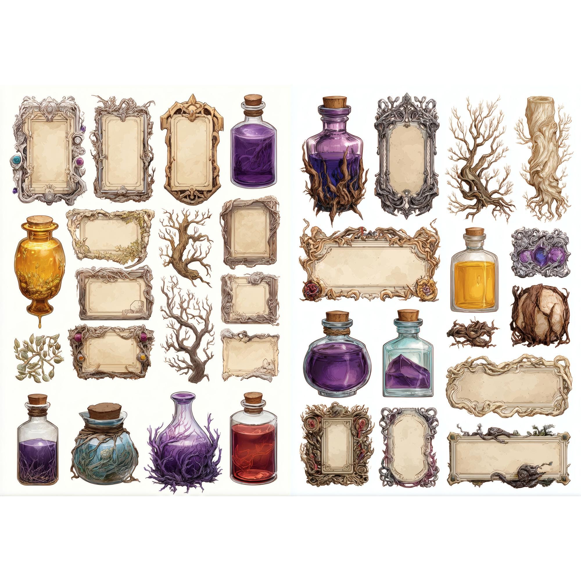 Rpg Inventory Ui Frame Witchy Game UI Elements and Frames, Fantasy Potion Labels, Mystical ...