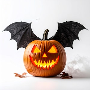 Scary pumpkin with wings clipart realistic halloween pumpkin monster horror jack o lantern printable for stickers scrapbooking spooky crafts