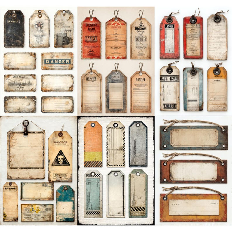 Danger Industrial Grunge Labels and Tags, Warning Style Ephemera ...
