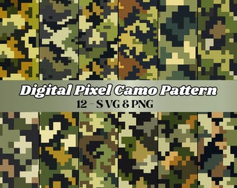 Pixel Camo SVG, Digital Camouflage Pattern SVG, Modern Army Texture svg, Pixelated Tactical Fabric Svg, Gaming Camo Digital Paper