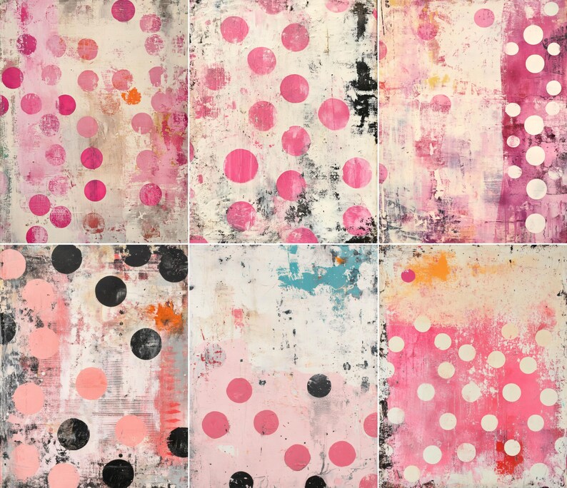 52 Pink Polka Dot Pages, Distressed Pink Junk Journal Pages, Grunge ...