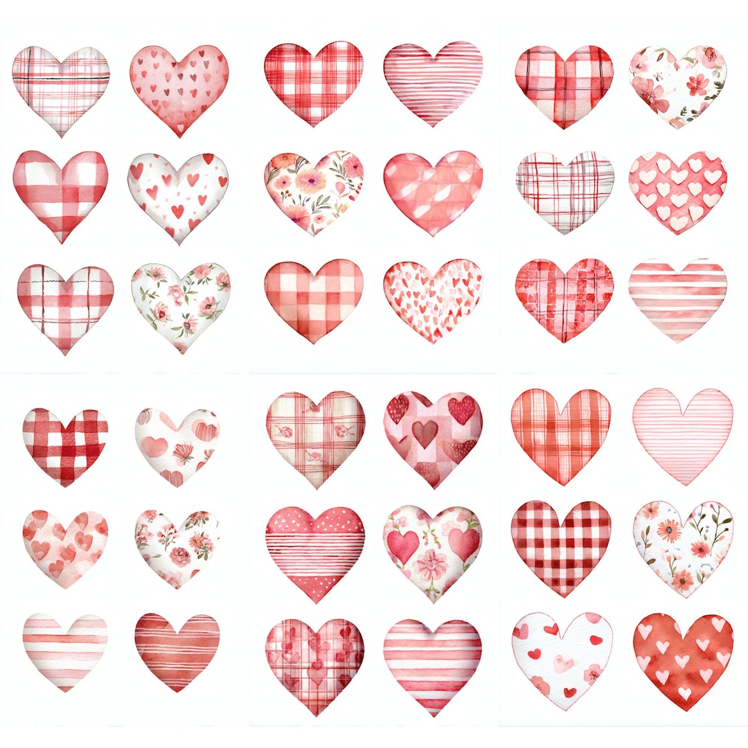 Valentine Heart Clipart Set, Printable Farmhouse Hearts, Fussy Cut ...
