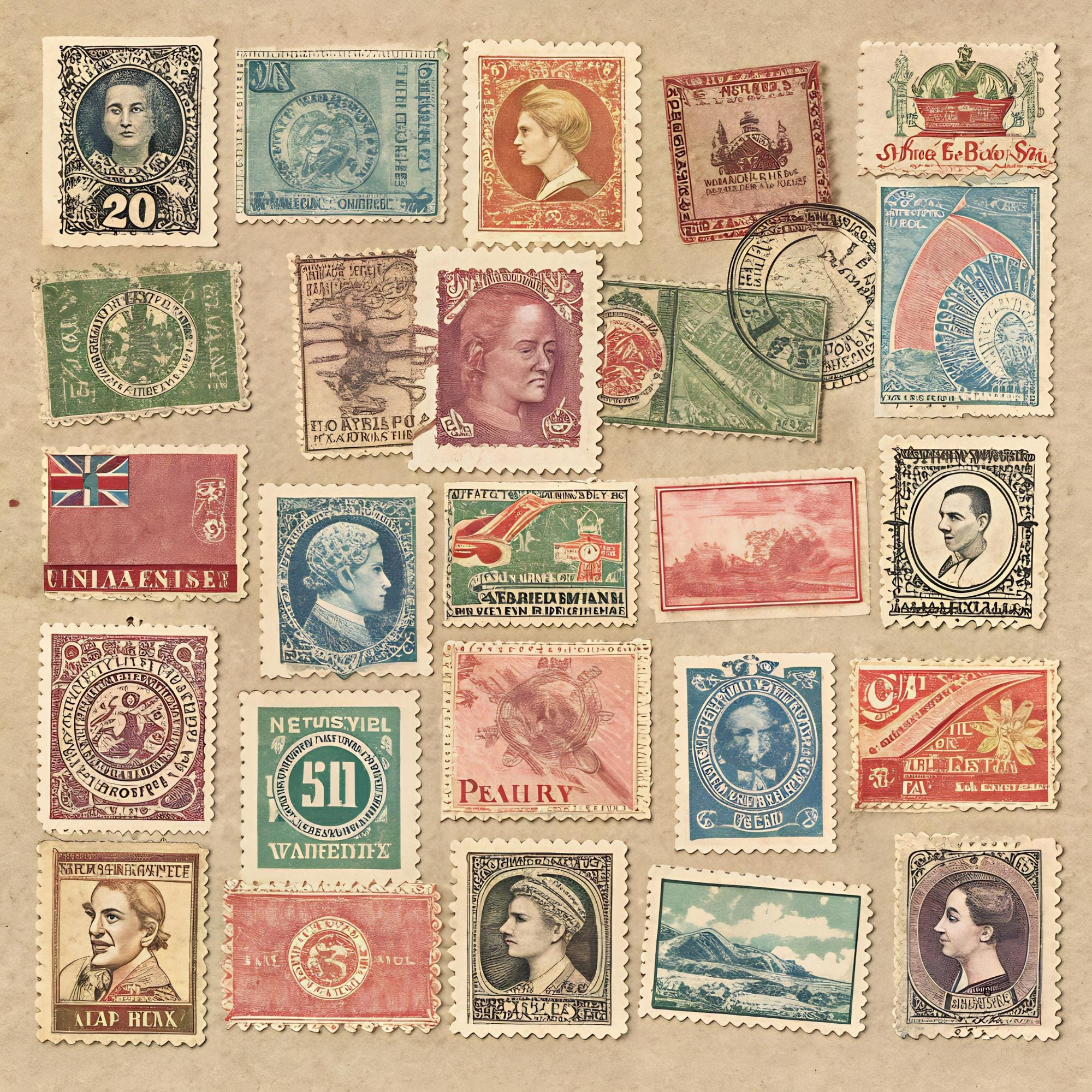 Vintage Postal Stamps | 200+ Printable Postage Stamps | Junk Journal ...