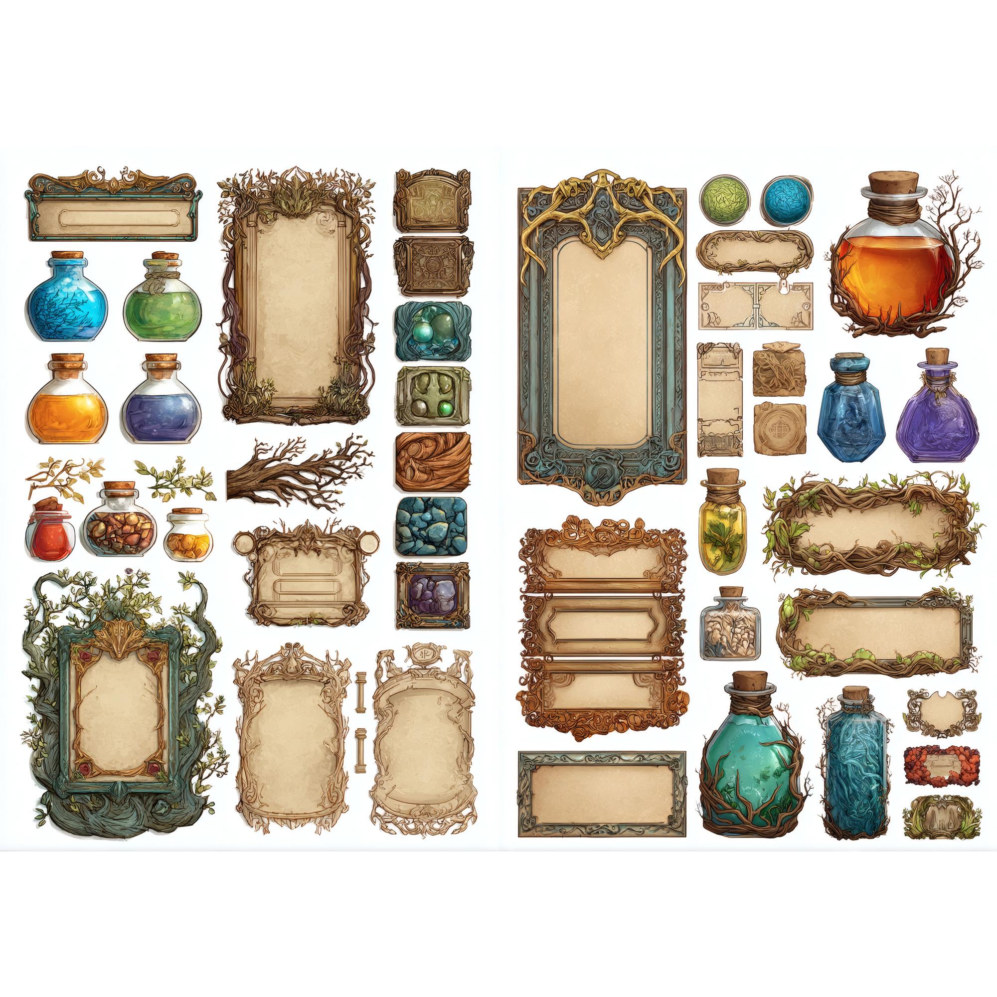Rpg Inventory Ui Frame Witchy Game UI Elements and Frames, Fantasy Potion Labels, Mystical ...