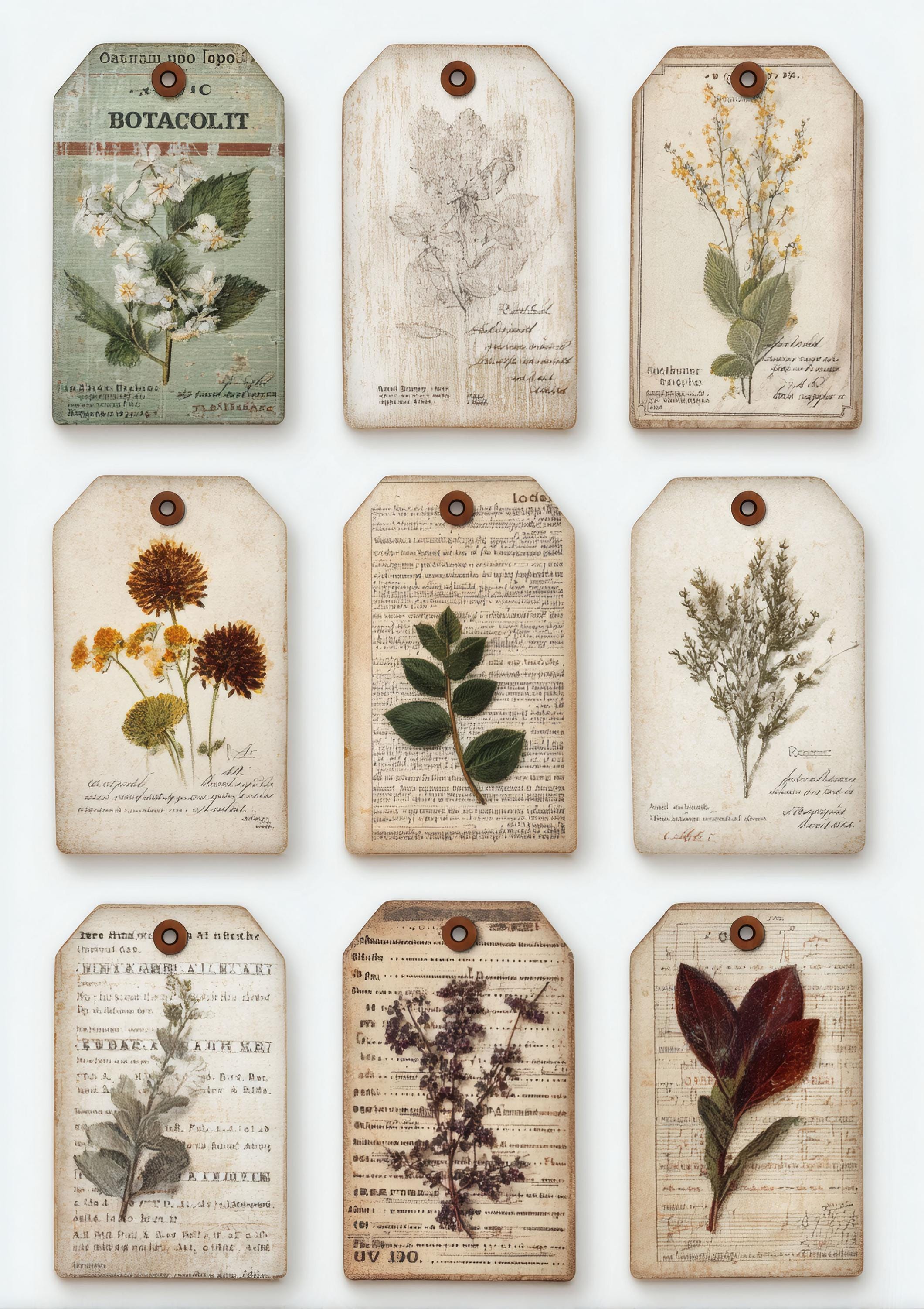 Botanical Pocket Labels and Tags Printable, Floral Journal Pockets ...