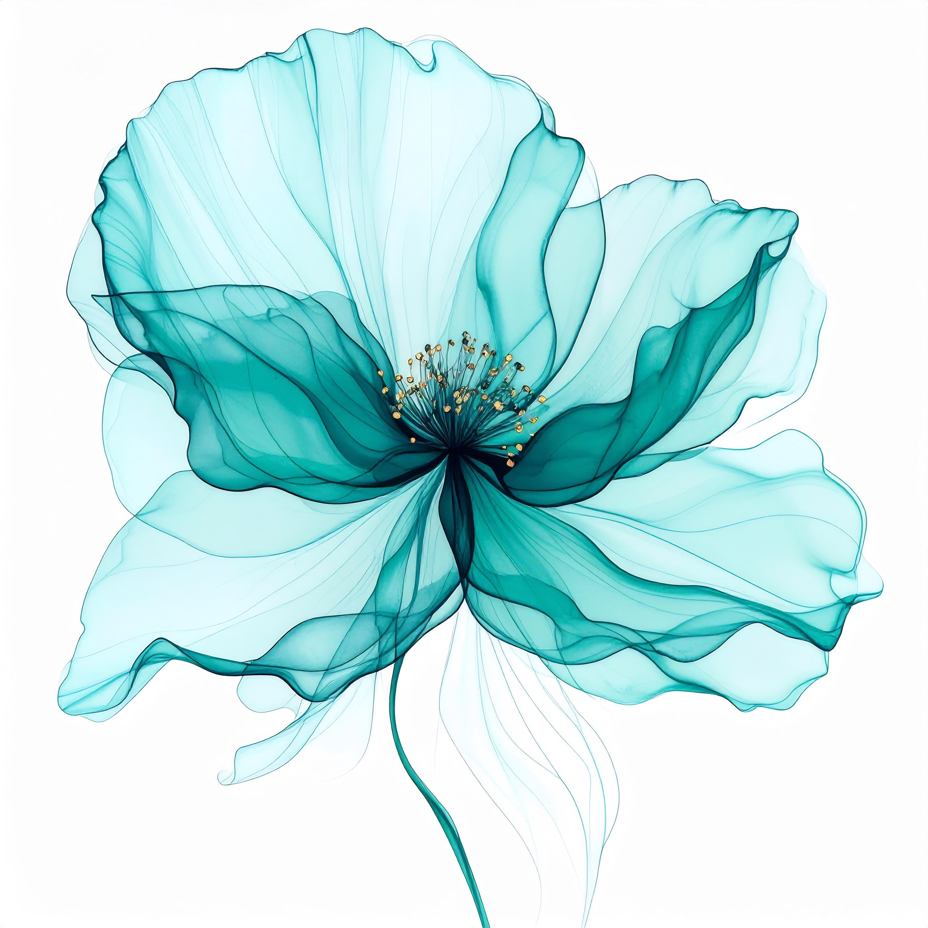 Abstract Teal Flower Watercolor Wall Art Set Modern Floral Prints for ...