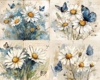 Botanical Junk Journal Kit, 40 Vintage Floral Printable Pages, Nature Scrapbook Paper, Soft Cottagecore Ephemera