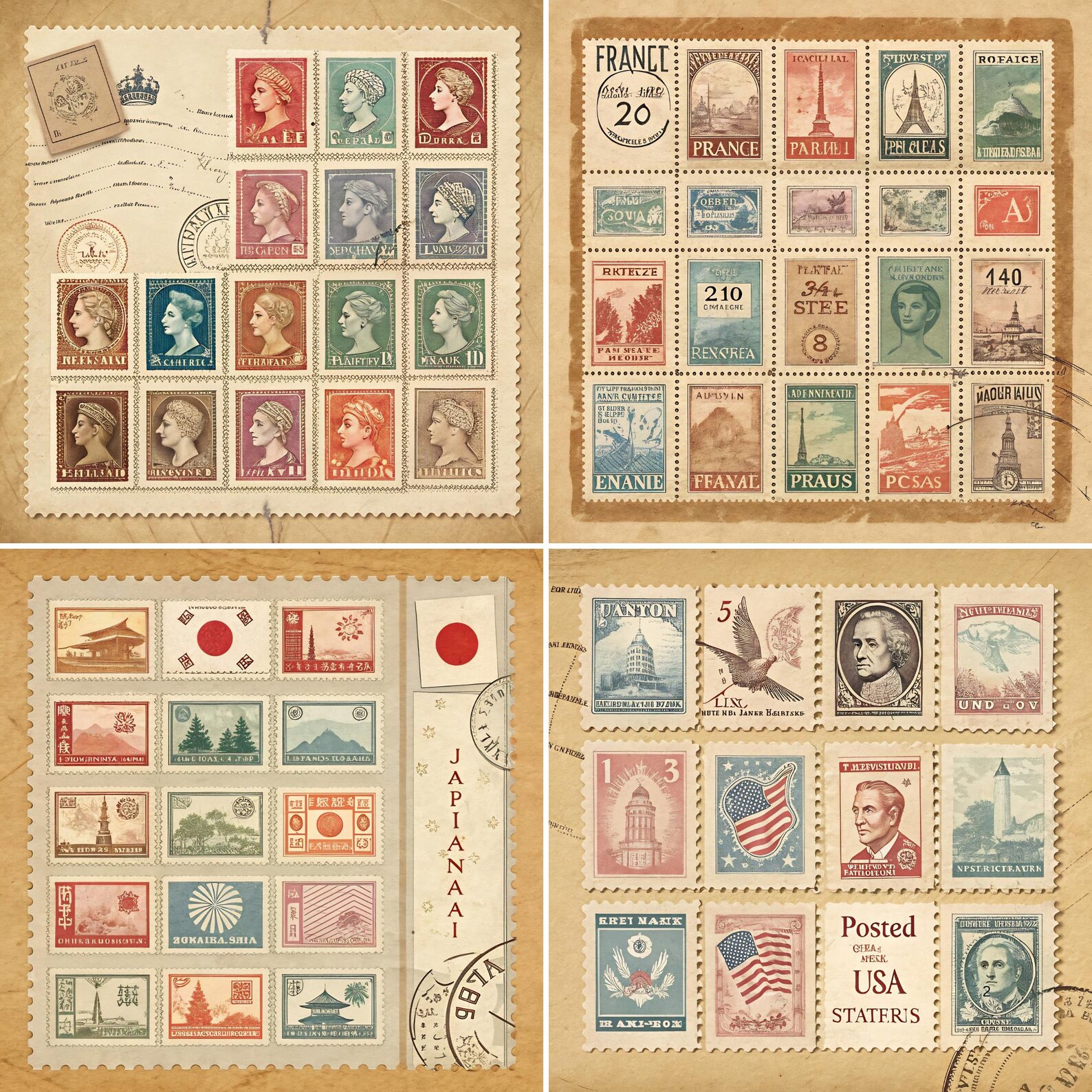 Vintage British Postage Stamp Ephemera, Printable Collage Paper, Stamps ...