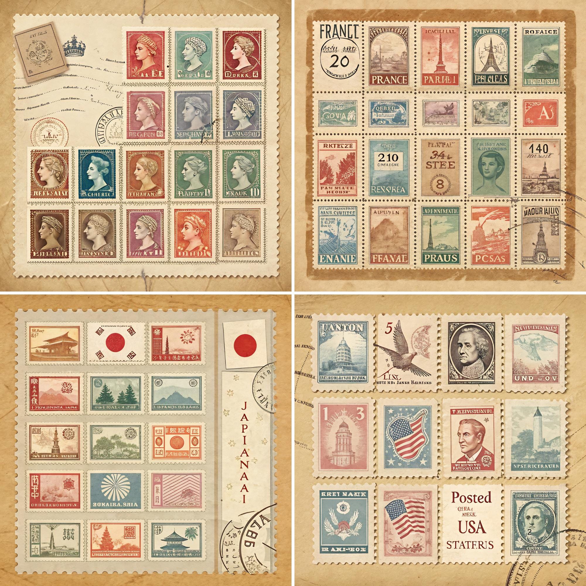 Vintage British Postage Stamp Ephemera, Printable Collage Paper, Stamps ...
