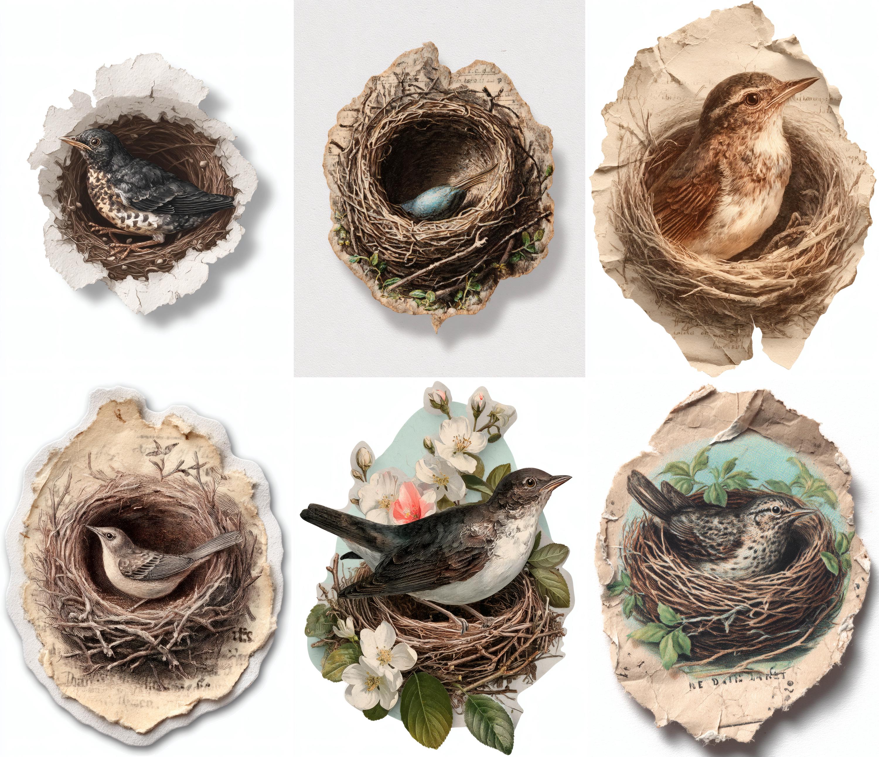 24 Bird Nest Stickers, Junk Journal Supplies, Nature Ephemera, Vintage ...