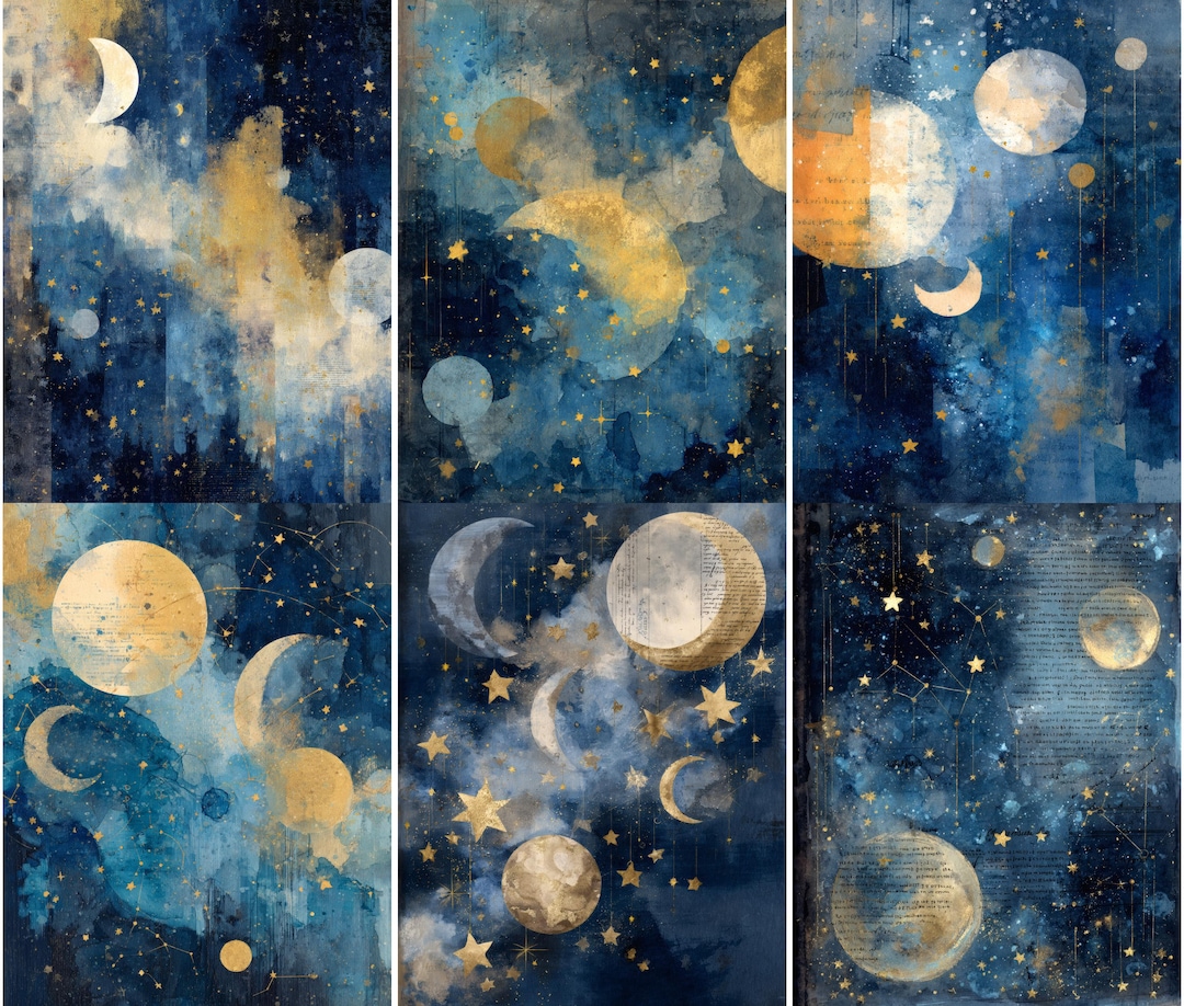 Celestial Junk Journal Pages, Starry Moon Printable, Astrology Paper ...