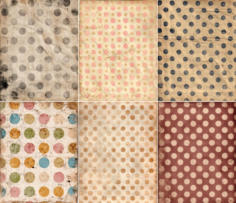 60 Pages Vintage Polka Dot Paper Pack, Junk Journal Kit Printable ...
