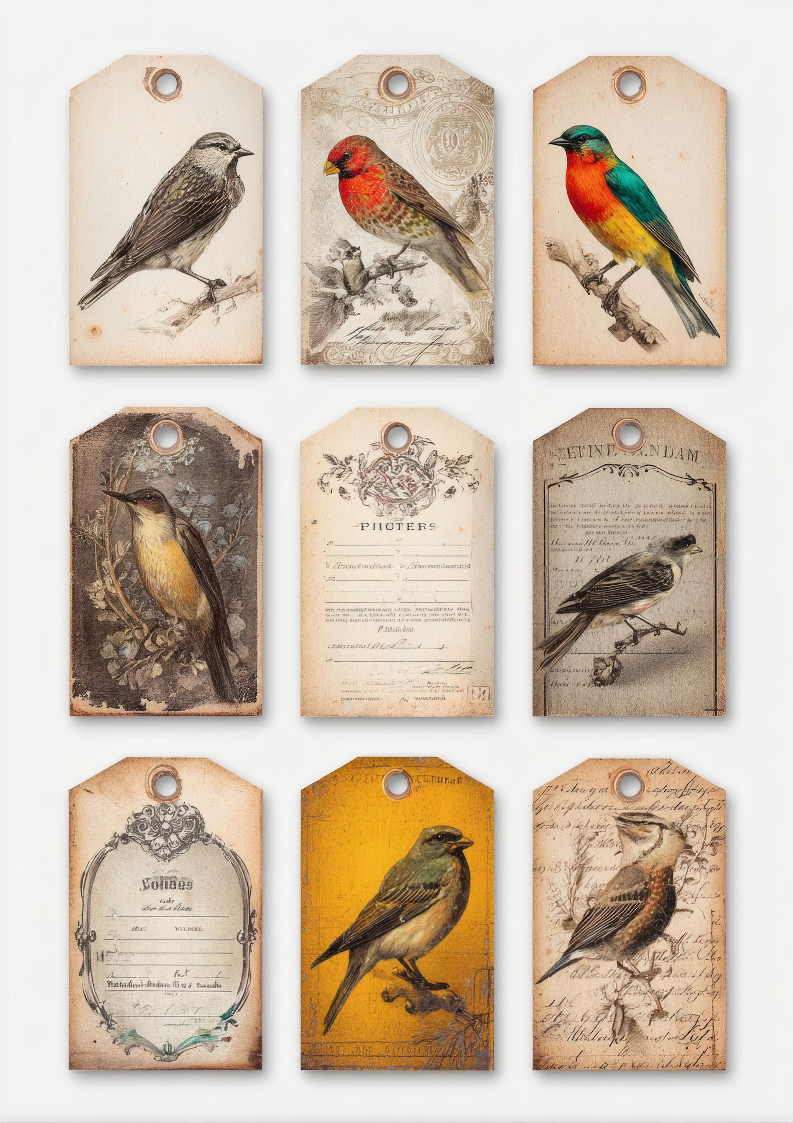 Pocket Labels Sample Bird Pocket Labels Printable, Vintage Bird Ephemera, Junk Journal ...