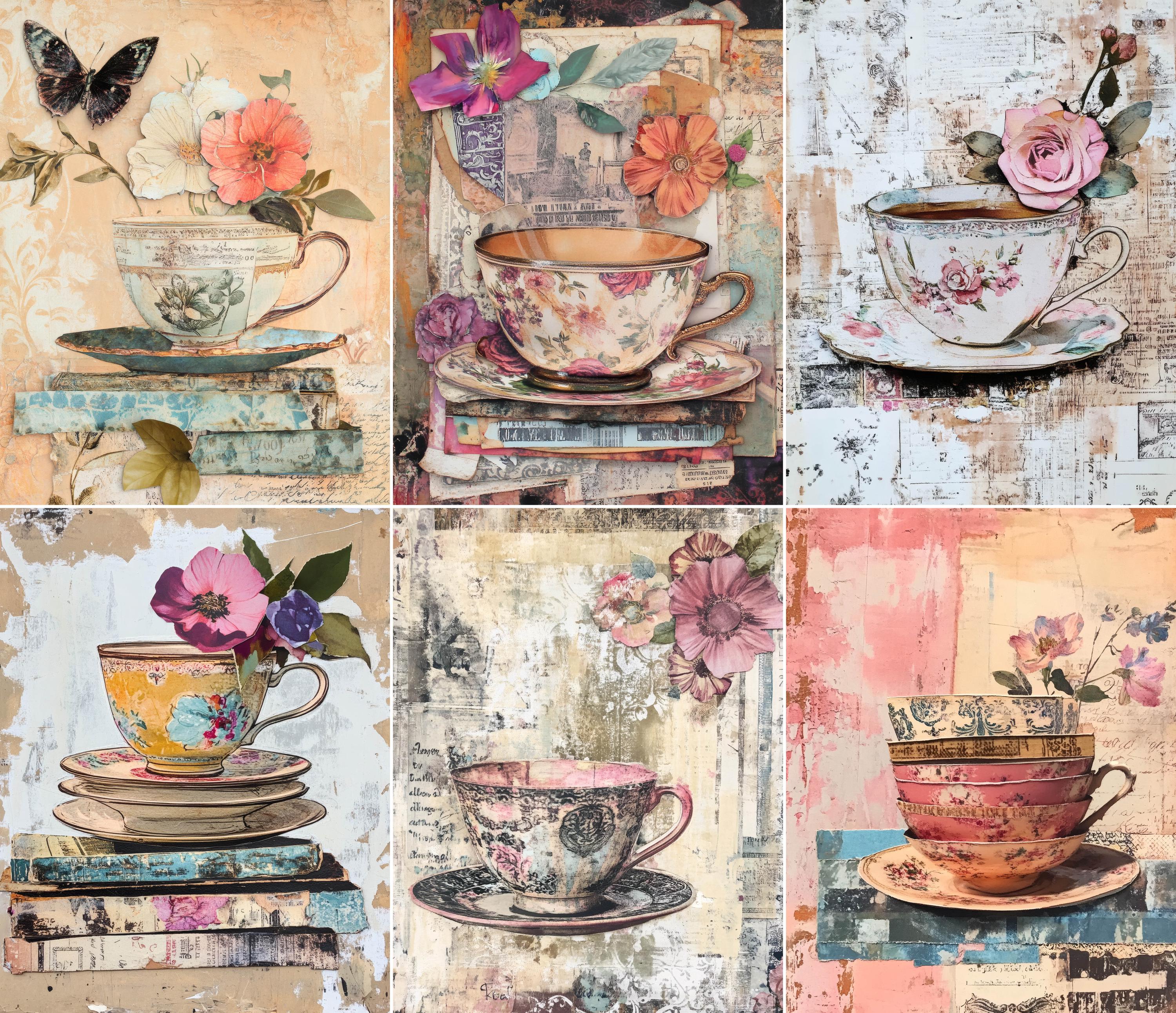 52 Teacup Vintage Pages, Mixed Media Junk Journal Kit, Floral Ephemera ...