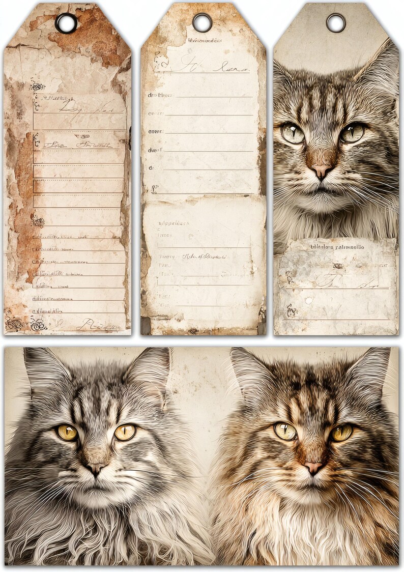 Cat Pocket Labels Printable, Vintage Cat Labels, Journal Pocket ...