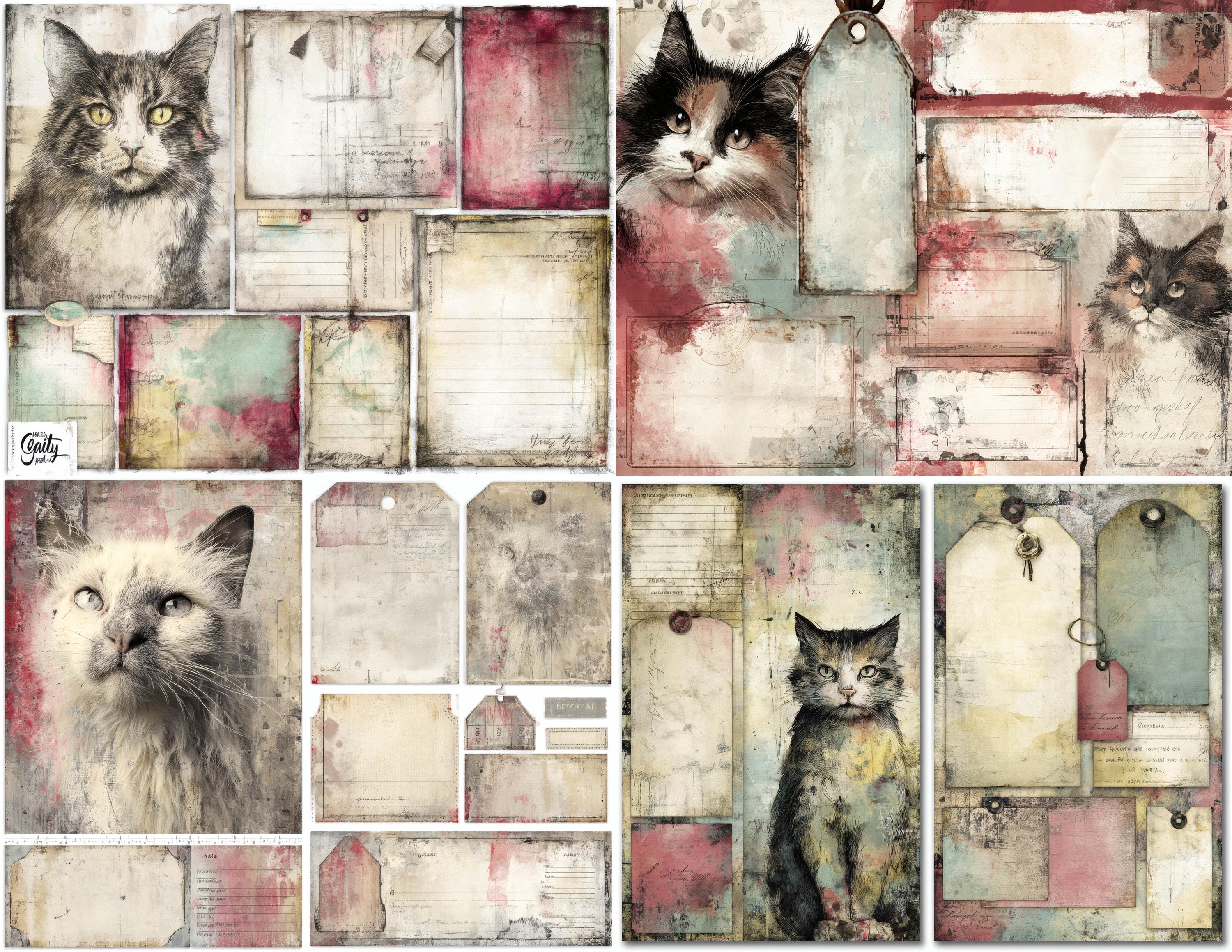 Cat Labels Paper Cat Junk Journal Pages, Antique Kitten Labels and Tags, Feline Ephemera ...