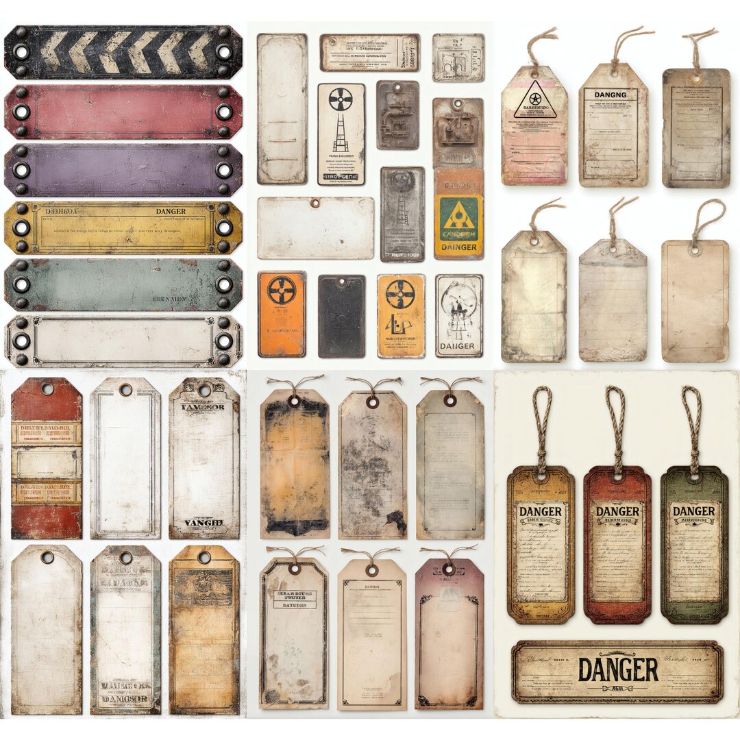 Danger Industrial Grunge Labels and Tags, Warning Style Ephemera ...