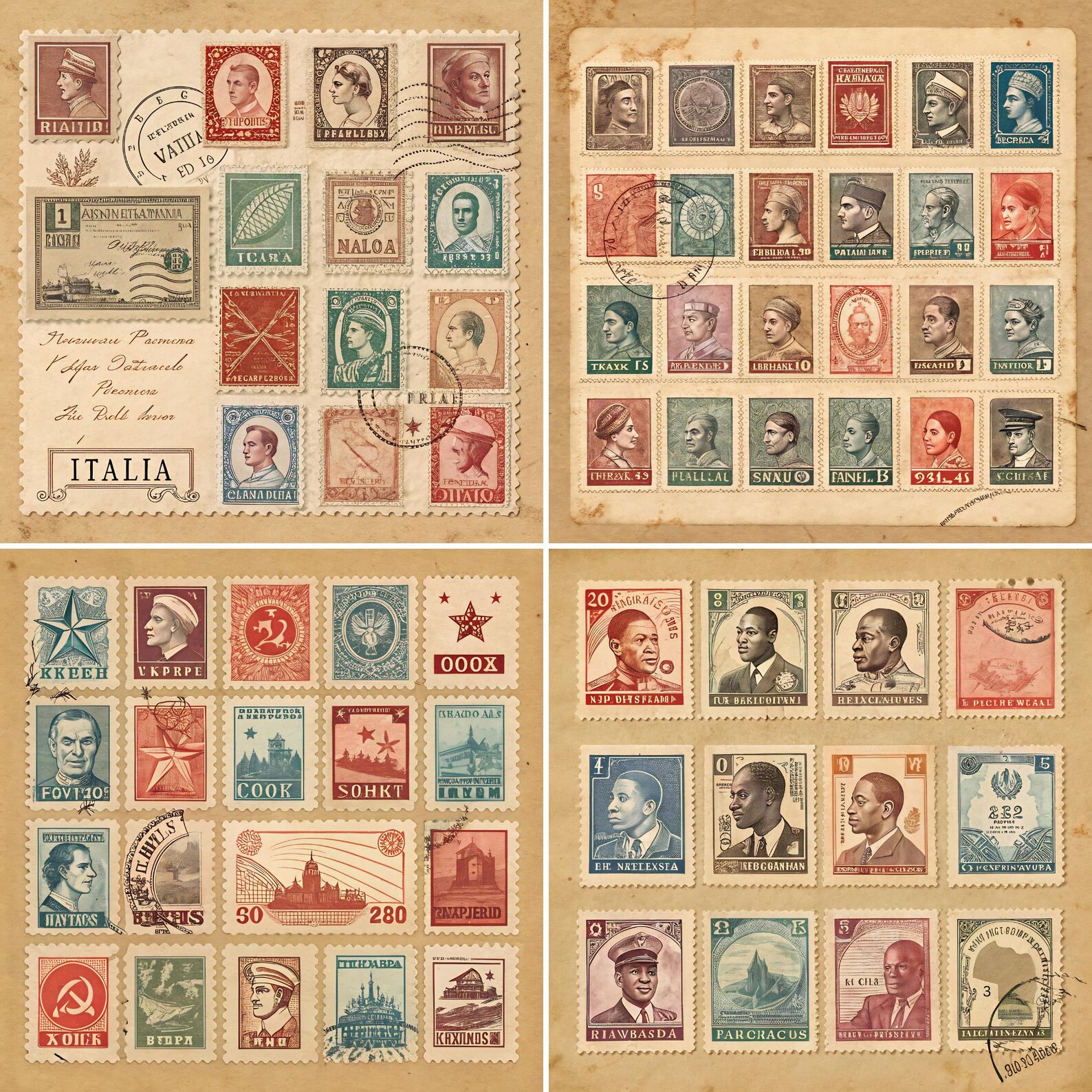 Vintage British Postage Stamp Ephemera, Printable Collage Paper, Stamps ...