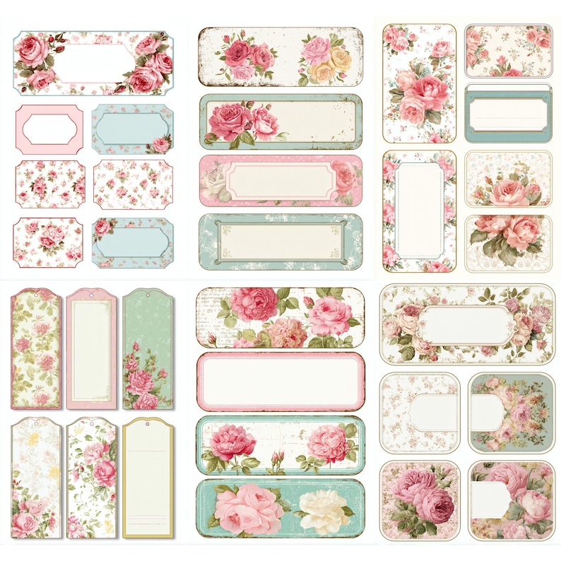 Shabby Chic Rose Labels, Vintage Floral Laabel, Pastel Garden Scrapbook ...