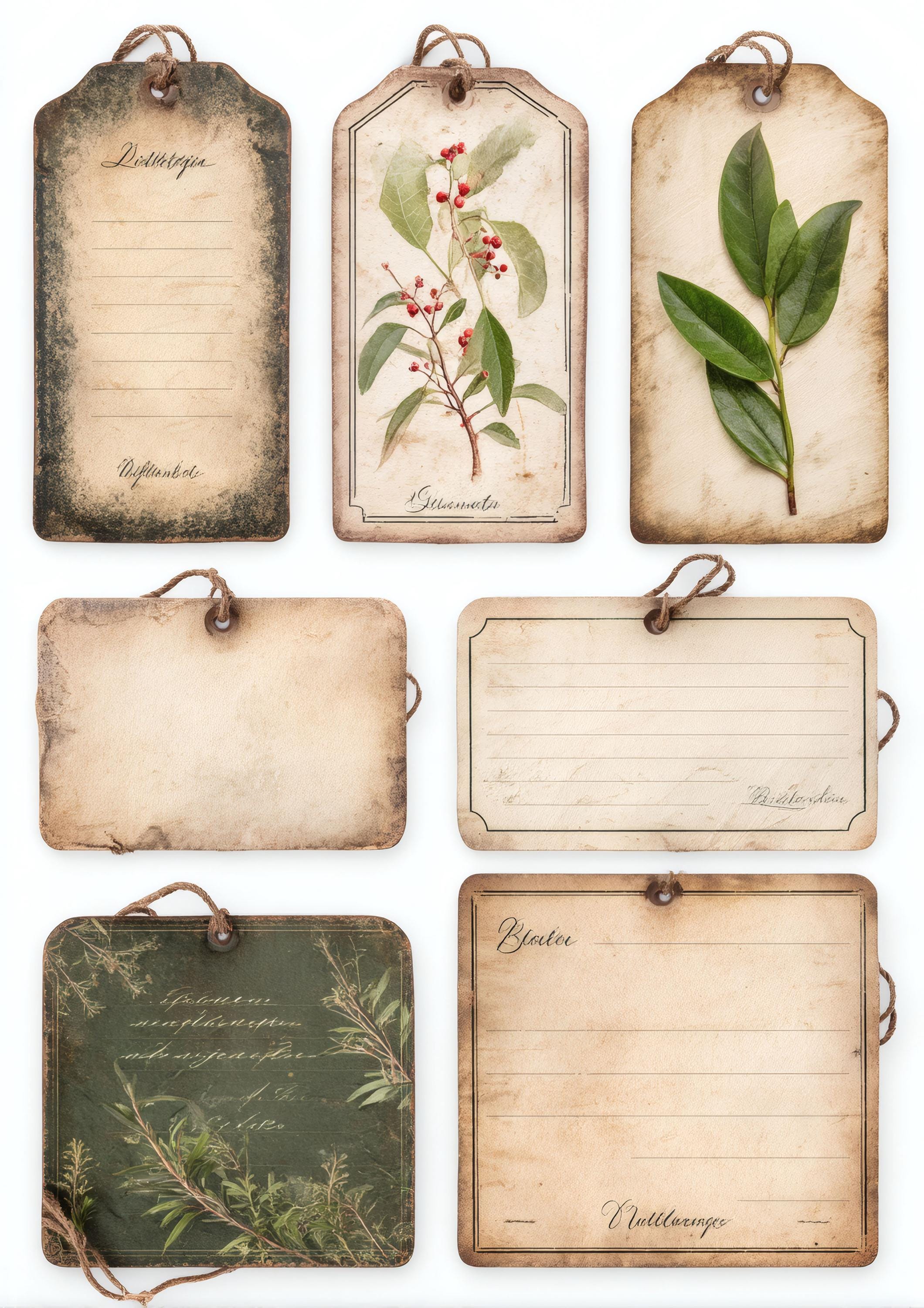 Pocket Labels Sample Botanical Pocket Labels and Tags, Printable Botanical Ephemera, Junk ...