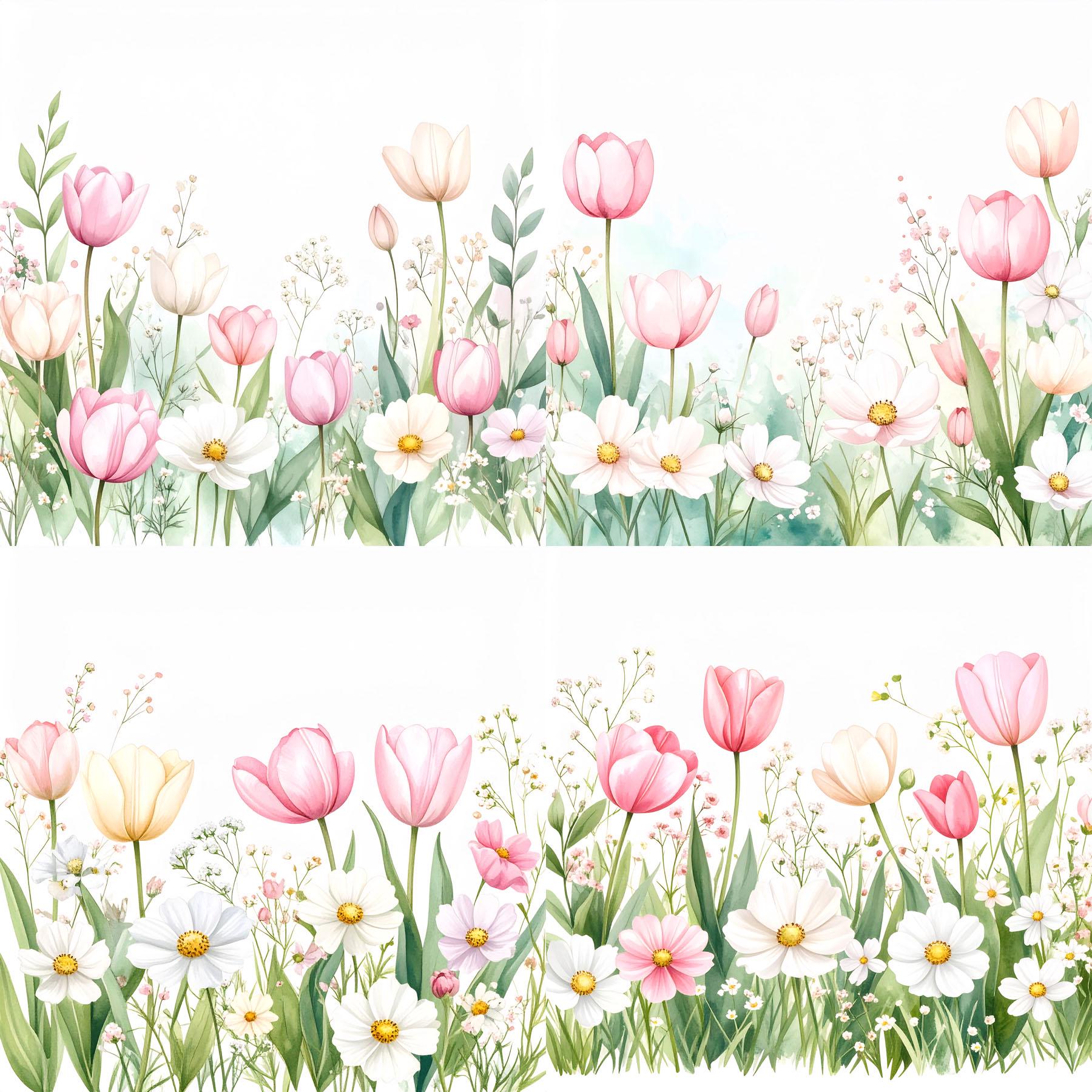 12 Spring Pink Tulip Watercolor Flower Clipart Pastel Wildflower ...