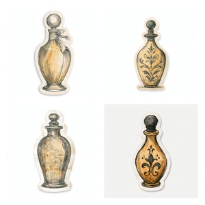 32 Vintage Perfume Bottle Die Cuts, French Vanity Ephemera Pack, Elegant Beauty Collage Elements, Junk Journal Digital Download
