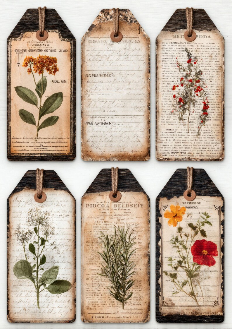 Botanical Pocket Labels and Tags Printable, Floral Journal Pockets ...