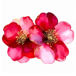 12 Two camellia flowers side by side watercolor clipart floral bouquet in red colors for wedding invitations scrapbooking and card making
