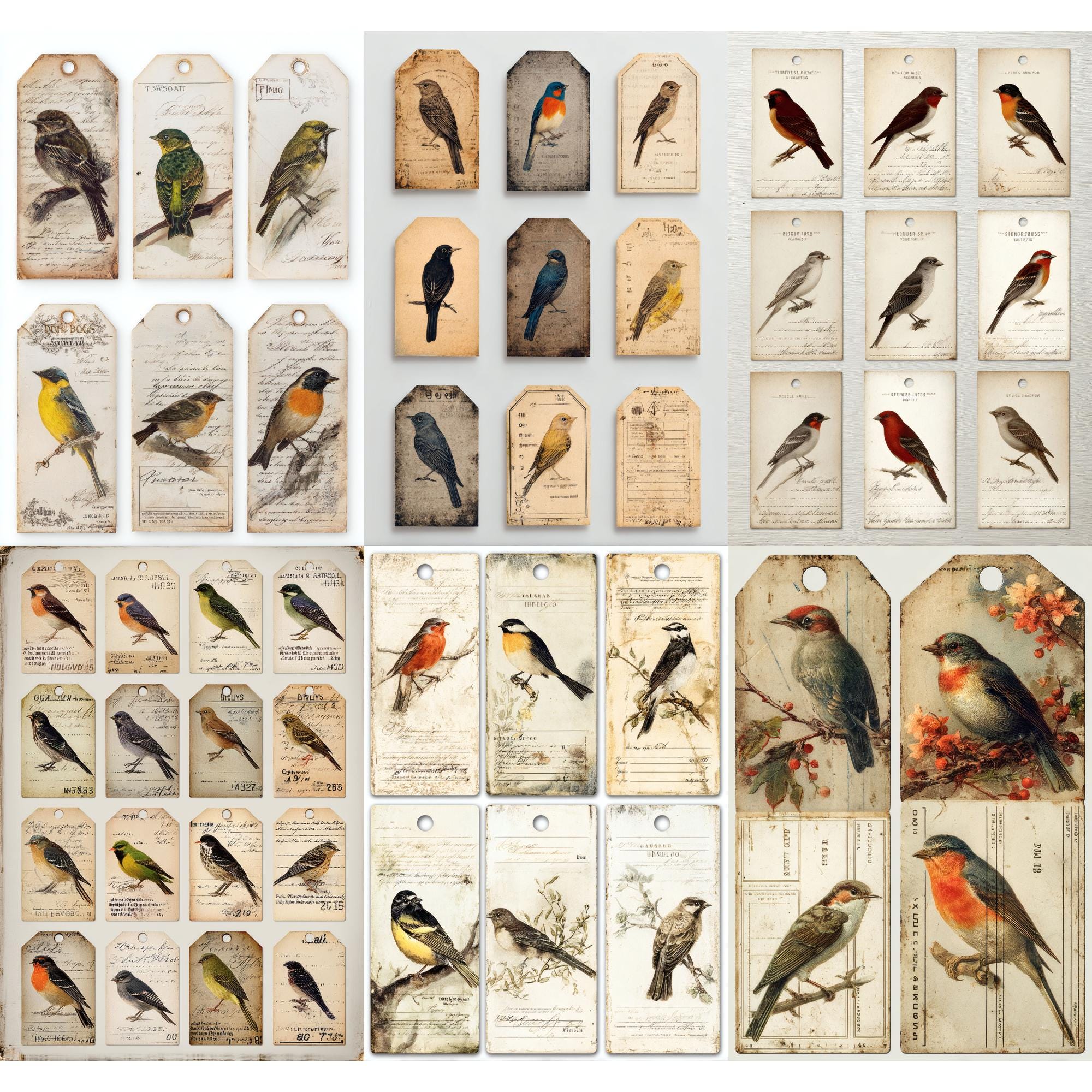 Bird Pocket Labels Printable, Vintage Bird Ephemera, Junk Journal ...