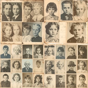 Vintage kids portrait collage sheet bundle antique photo ephemera printable junk journal scrapbook paper for mixed media crafts pack