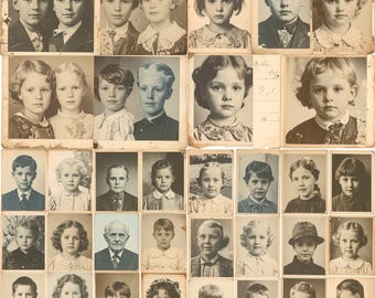 Vintage kids portrait collage sheet bundle antique photo ephemera printable junk journal scrapbook paper for mixed media crafts pack